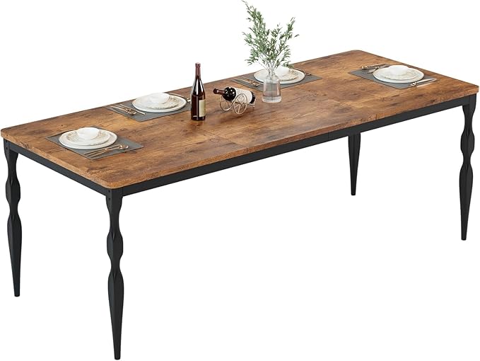 IDEALHOUSE 71 Inch Farmhouse Dining Table for 6-8 People, Rectangular Wood Kitchen Table with Heavy Duty Legs, Kitchen Dining Room Table for Dining Room Kitchen, Brown