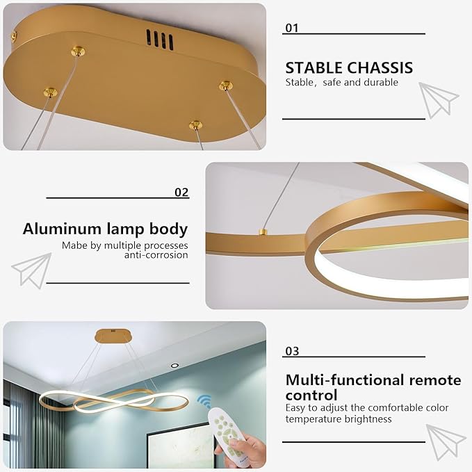 Gold Modern Chandelier for Dining Room,Creative Modern Led Pendant Light for Kitchen Island