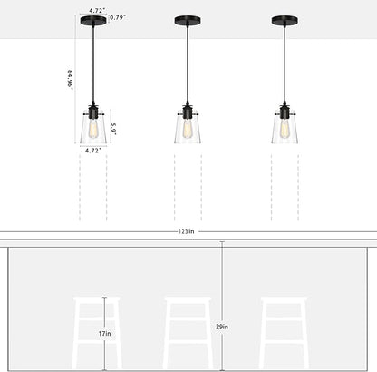 Pendant Lights Kitchen Island, Modern Industrial Pendant Light Fixtures with Glass Shade, E26 Socket Adjustable Cord for Dining Room, Bedroom, Living Room, Farmhouse Pendant Lighting 1Pcs