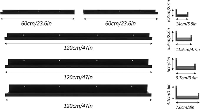 Giftgarden 47 Inch Long Floating Shelves for Wall Set of 5, Black Wood Wall Shelves for Bathroom, Bedroom, Kitchen, Living Room Storage, Wooden Picture Ledge