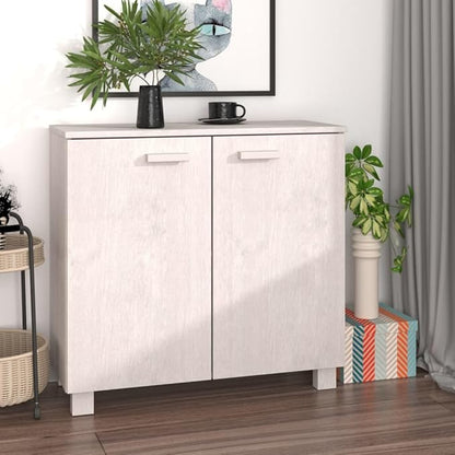 HAMAR White Sideboard, 33.5"x13.8"x31.5" Solid Pine Wood Buffet Cabinet with 2 Doors, Storage for Kitchen & Dining Room, Farmhouse Design Furniture Dining Storage