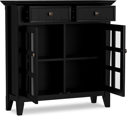 SIMPLIHOME Acadian Storage Cabinet - 36 inch Wide Solid Wood Entryway Storage Cabinet in Black, Transitional Cabinet for Hallway or Living Room with 2 Drawers and Adjustable Shelves