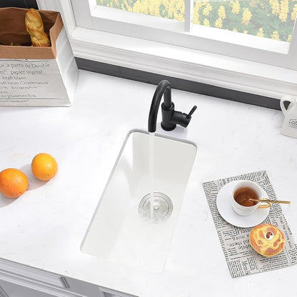 10 Inch White Bar Sink Undermount-VASOYO 10x18 Inch Undermount Wet Bar Sink Small Rv Kitchen Sinks White Quartz Composite Deep Single Bowl Small Kitchen Sinks with Bottom Grid