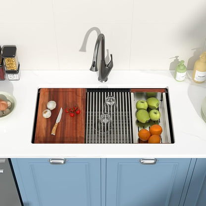 33 Undermount Black Kitchen Sink Workstation 16 Gauge Stainless Steel 9 In Deep Kitchen Sinks with Practical Accessories