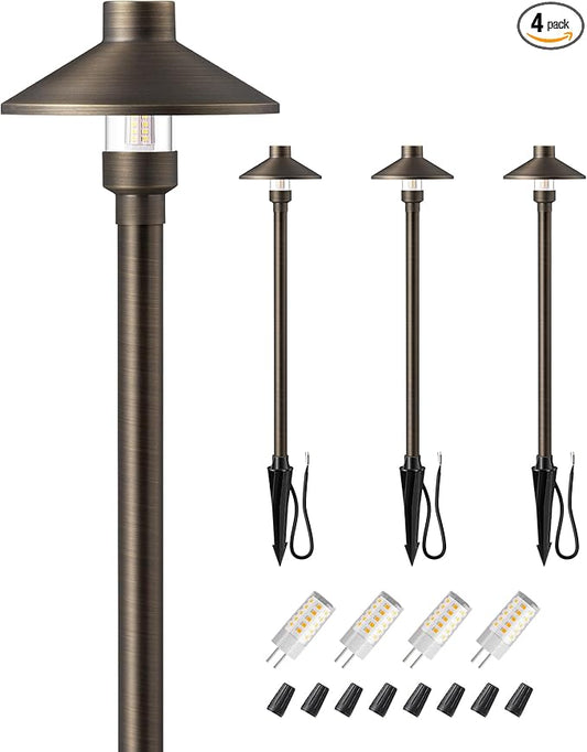 EDISHINE Solid Brass Low Voltage Pathway Lights Wired, 22" Tall Outdoor Landscape Path Light Heavy Duty, G4 Bulb Included, 12V LED Landscape Lighting, Bronze Waterproof for Garden Yard Walkway, 4 Pack
