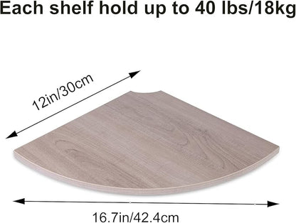 JJL Corner Wall Shelf, 12-Inch Sector Shelf, Set of 2 Wooden Hanging Shelves With Wire Hole for Bedroom Decoration, Grey
