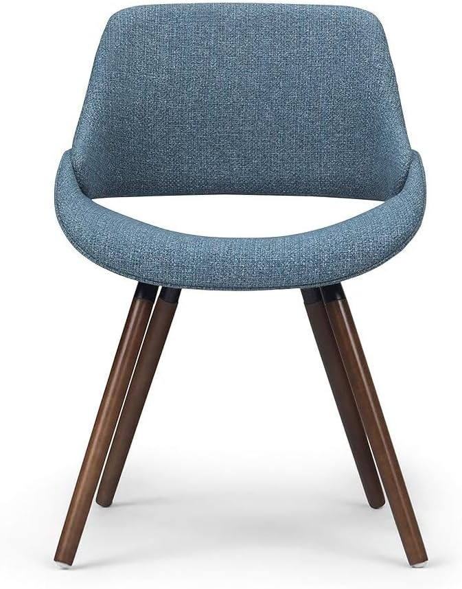 SIMPLIHOME Malden Dining Chairs - Upholstered Bentwood Frame and Woven Fabric Kitchen Chair in Denim Blue, Modern Dining Room Seating with Curved Contoured Back, Walnut Veneer Legs and Padded Seat