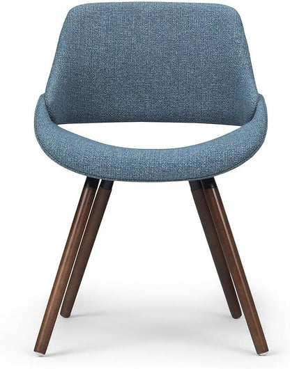 SIMPLIHOME Malden Dining Chairs - Upholstered Bentwood Frame and Woven Fabric Kitchen Chair in Denim Blue, Modern Dining Room Seating with Curved Contoured Back, Walnut Veneer Legs and Padded Seat