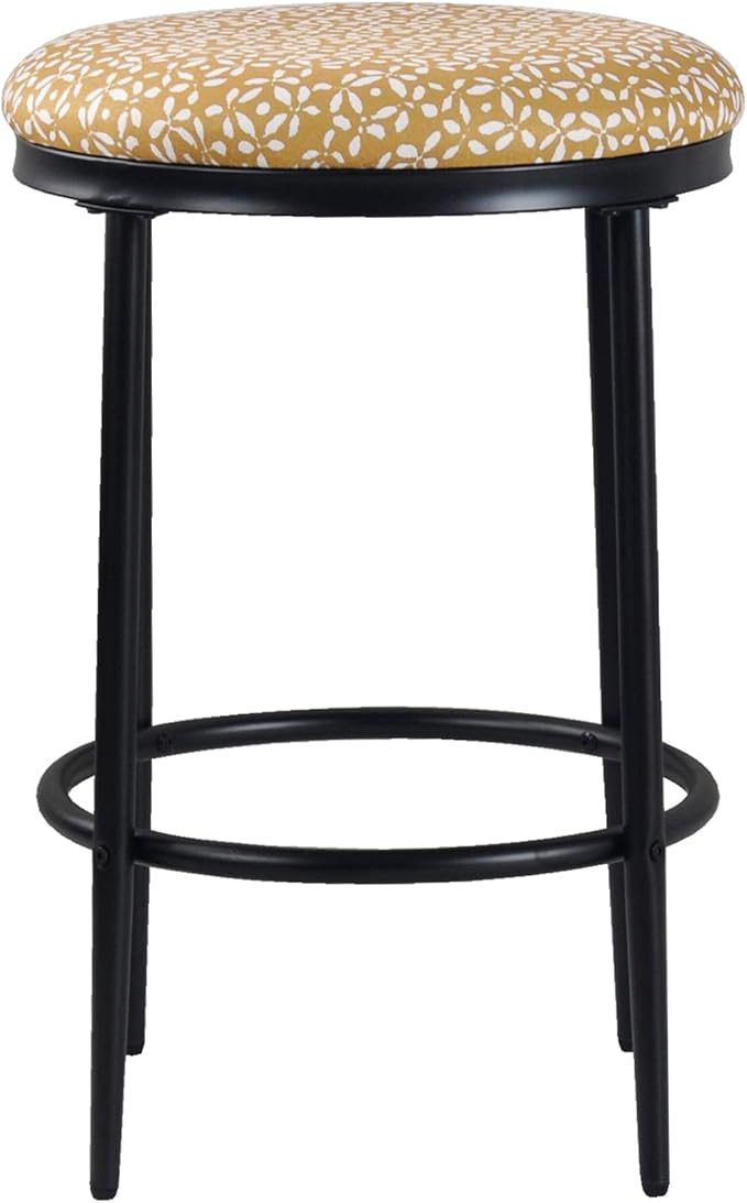 HomePop Upholstered Metal Barstool, Fabric Side Chairs for Dining Room, Kitchen and Living Room - Golden Yellow Print