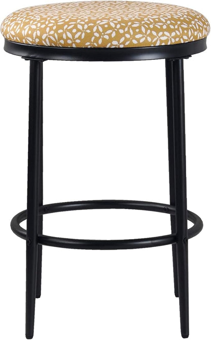 HomePop Upholstered Metal Barstool, Fabric Side Chairs for Dining Room, Kitchen and Living Room - Golden Yellow Print