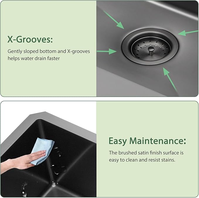 Black Undermount Kitchen Sink 33 Inch - Couoko 33x19 Gunmetal Black 16 Gauge Stainless Steel Single Bowl Undermount Sinks NANO PVD Large Deep Handmade Round Corner Sinks Basin 33"x19"x9"