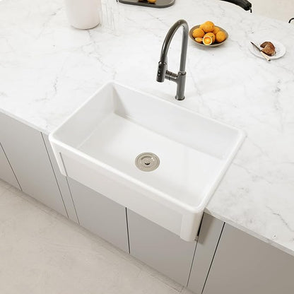 30 Inch White Farmhouse Sink Apron Front Ceramic Porcelain Fireclay Single Bowl Sink Large Deep Farm Kitchen Sinks 30" x 20" x10"