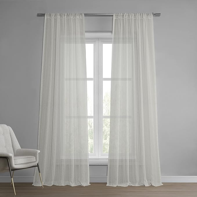 HPD Half Price Drapes Striped Faux Linen Sheer Curtains for Living Room or Bedroom 50 X 96 (1 Panel), Rod Pocket Window Curtains for Bedroom, Bordeaux