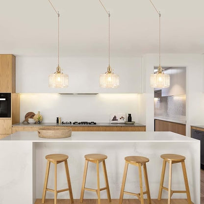 Pendant Light Fixtures,Plug in Hanging Light Fixture 6.6in Glass Pendant Light,E26 Pendant Lighting for Kitchen Island, Bedroom, Dining Room, Living Room