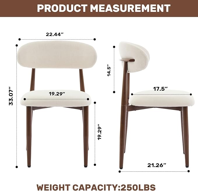 UVV Dining Chairs Set of 8, Metal Kitchen Chairs with Modern Fabric Upholstered for Dining Room, Beige