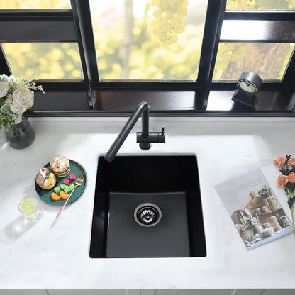Black Bar Sink Undermount-iAnomla 12x15 Small Kitchen Sink Black Quartz Composite Wet Bar Prep Sinks Deep Single Bowl Outdoor Rv Kitchen Sinks with Bottom Grid