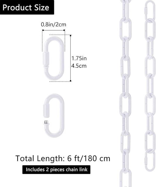 6 Feet Industrial White Light Fixture Chain, Adjustable Metal Pendant Chandelier Chain Extension with Detachable Link, Maximum Load is 66 Pounds