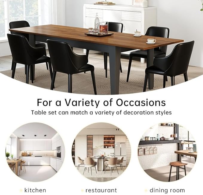 ODC 71" to 106" Extendable Dining Table, Expandable Large Kitchen Table Seats 6-10 People, Space-Saving Woodgrain Dining Room Table & Home Office Conference Desk, Walnut and Black