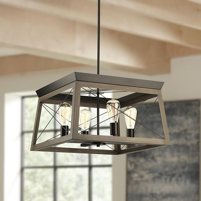 Progress Lighting 4-Light Chandelier, Rustic Farmhouse Style Modern Hanging Light Fixture for Kitchen and Dining Room, Briarwood Collection, Antique Bronze