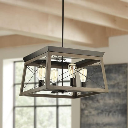 Progress Lighting 4-Light Chandelier, Rustic Farmhouse Style Modern Hanging Light Fixture for Kitchen and Dining Room, Briarwood Collection, Antique Bronze