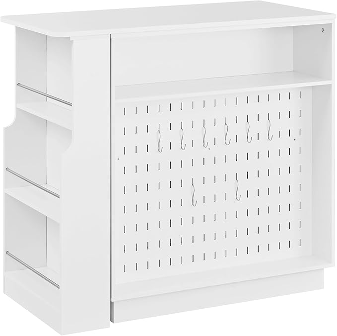 Modern Expandable Dining Table with Open Storage Shelf, Kitchen Island with Sliding Doors, Buffet Cabinet with Aluminum Alloy Handles (White)