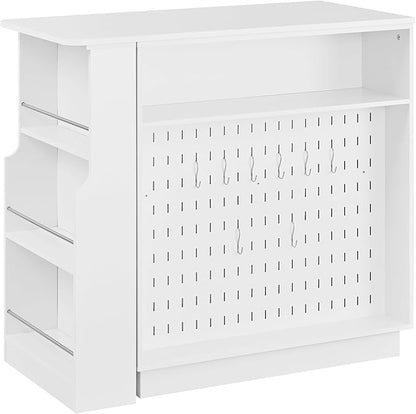 Modern Expandable Dining Table with Open Storage Shelf, Kitchen Island with Sliding Doors, Buffet Cabinet with Aluminum Alloy Handles (White)