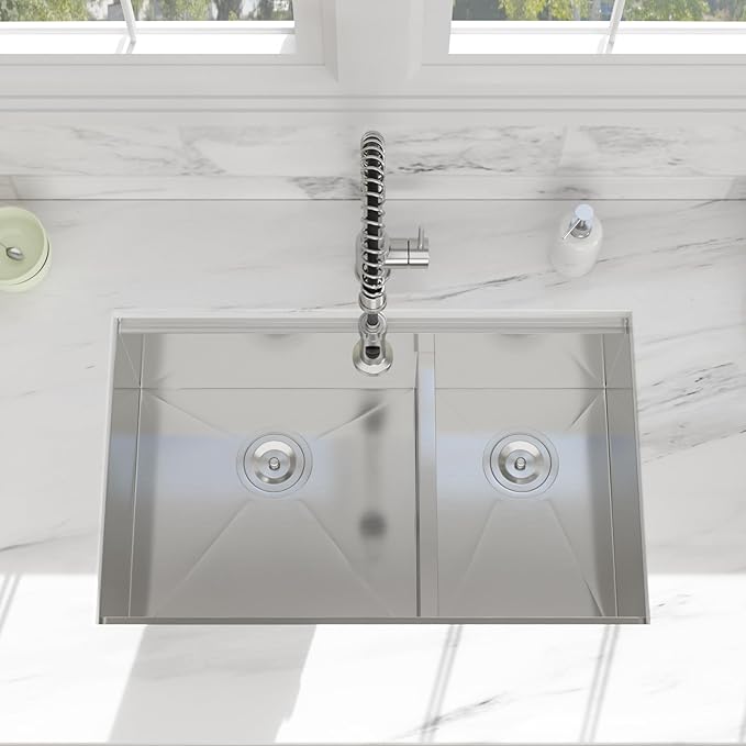 30 Undermount Kitchen Sink - 30x19 Double Bowl Kitchen Sinks Workstation 16 Gauge Stainless Steel Sink Low Divide Double Basin 60/40