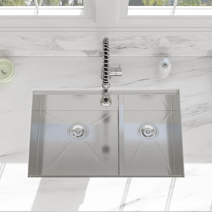 30 Undermount Kitchen Sink - 30x19 Double Bowl Kitchen Sinks Workstation 16 Gauge Stainless Steel Sink Low Divide Double Basin 60/40
