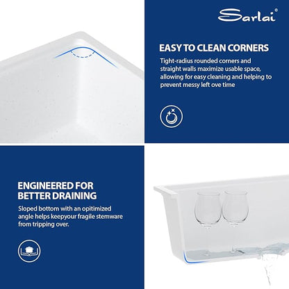 Sarlai 28 Granite Composite Kitchen Sink - 28 x 19 Inch Granite Undermount Kitchen Sink Ledge Workstation Under-Mount White Quartz Classic Single Bowl Sinks Under Counter Basin With Accessories