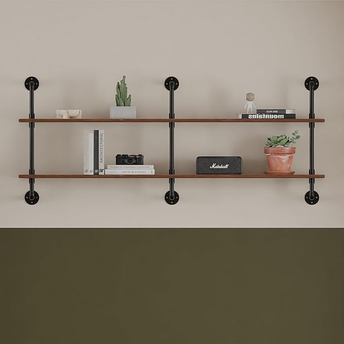HDDFER Floating Shelves for Wall Laundry Room Shelves Bookshelf Industrial Pipe Shelving Shelf Real Wood Planks 60 inch Rustic Wall Shelves Hanging Bookshelves Farmhouse Kitchen Bar Shelving