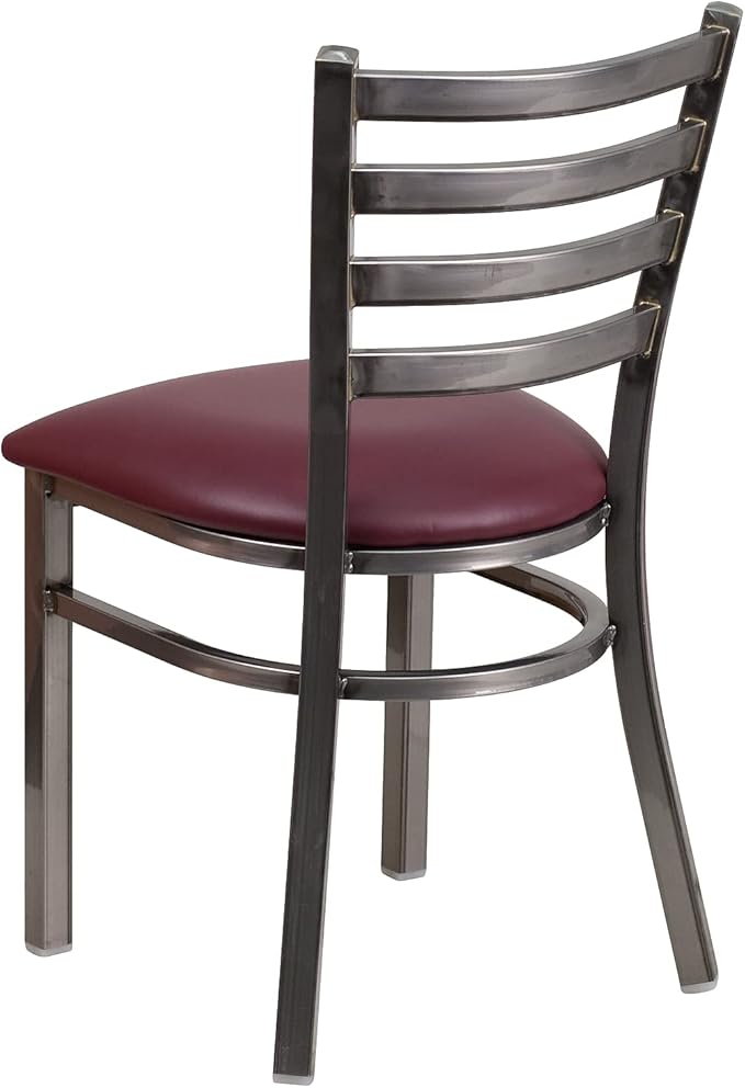 Flash Furniture 2 Pk. HERCULES Series Clear Coated Ladder Back Metal Restaurant Chair - Burgundy Vinyl Seat