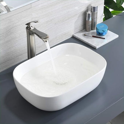 Rectangle Ceramic Vessel Sink, BoomHoze 18"x13" Modern White Vessel Sink for Bathroom Above Counter Lavatory Vanity Porcelain Washinng Art Basin