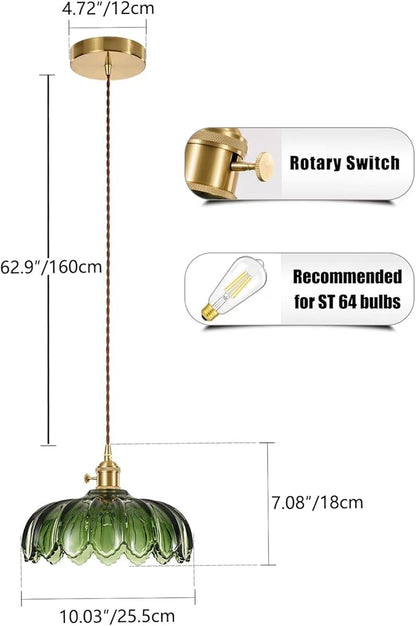 Glass Pendant Lights Kitchen Island, Vintage Pendant Light Fixtures Green Dining Room Light Fixtures Over Table, Pendant Lighting for Kitchen Island, Schoolhouse, Entryway, Foyer, E26