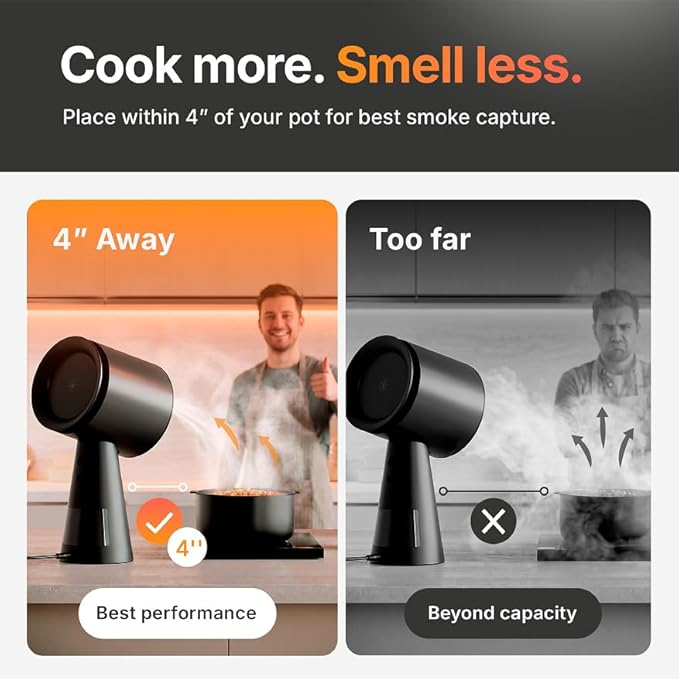 TUCO Portable Range Hood, Countertop Kitchen Exhaust Fan with 3 Speeds, 5-Layer Filter, Powerful Smoke Removal, Low Noise, Oil Cup, Air Purifier for Apartments, Dorms & Indoor BBQ Smokeless – Black