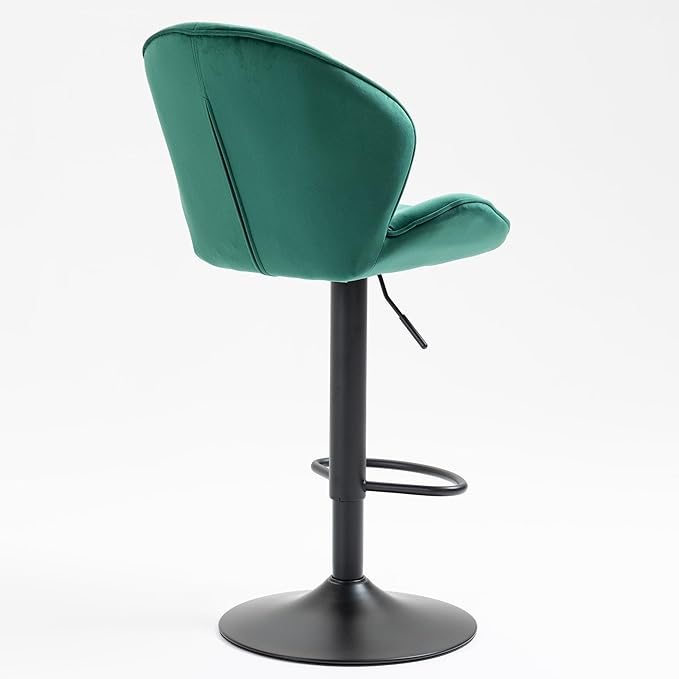 Rhomtree 24-32 Inch Swivel Bar Stools, Adjustable Counter Height Barstools, Velvet Tufted Upholstered and Footrest Barstools, Upholstered Bar Chairs for Home Bar Kitchen Island(Green Set of 8)