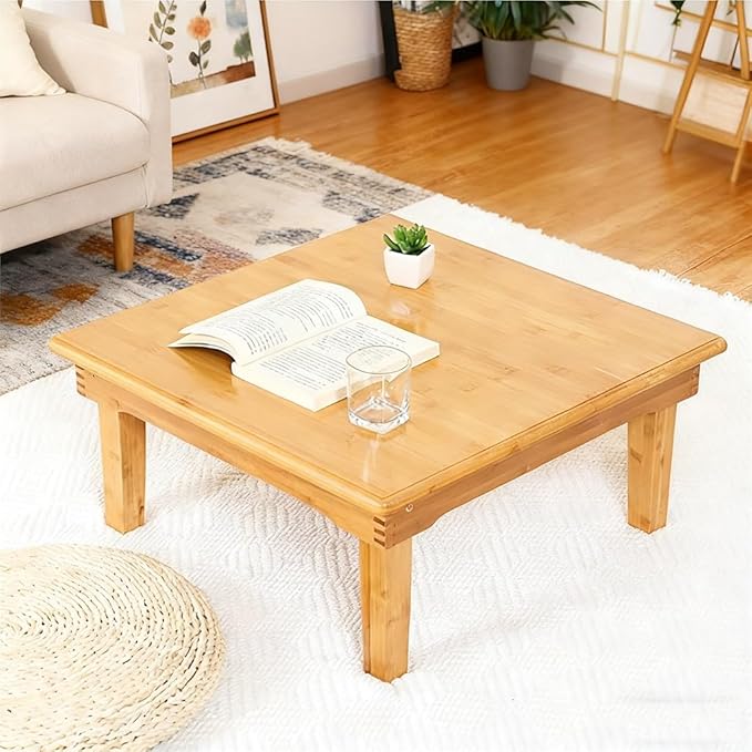 SH-tables Folding Table, Japanese-Style Household Square Bamboo Table, Computer Desk, Low Bamboo Table, Multi-Function Small Dining Table, Various Sizes (Size : 60×60×47cm)