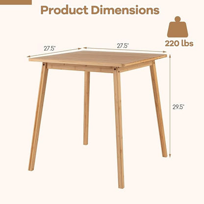 Giantex 27.5-Inches Bamboo Dining Table for 2-4, Square Dinner Tables with Non-Slip Foot Pads, Farmhouse Small Kitchen Table for Dining Room, Living Room, Dinette, Apartment (Square)