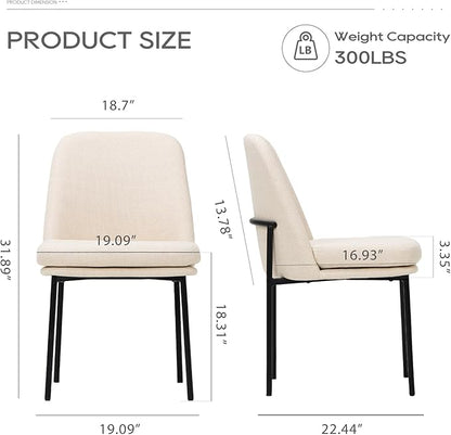 COLAMY Dining Chairs Set of 4, Modern Dining Chairs, Fabric Upholstered Dining Chairs, Kitchen Chairs with Curved Back and Metal Legs for Dining Room Kitchen Restaurant, Beige