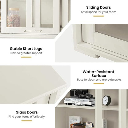 NAFORT Wooden Buffet Cabinet Sideboard with Sliding Doors, Kitchen Storage Console Table, Accent Coffee Bar with Adjustable Shelf for Living Room, Dining Room (White, 13" D x 42" W x 24.5" H)