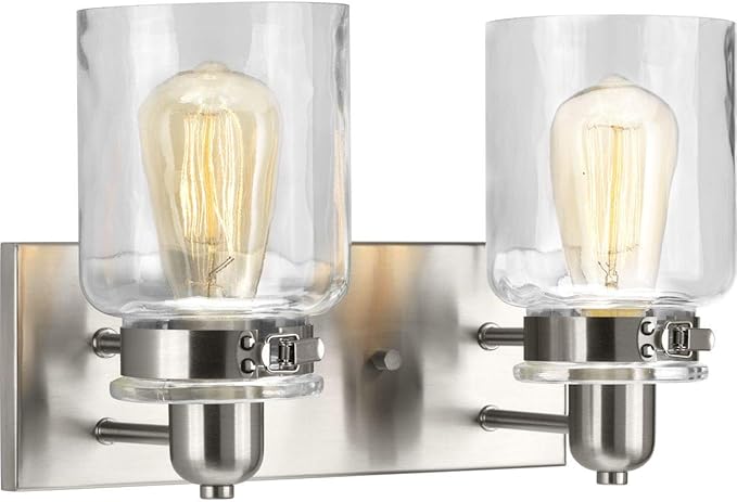 Progress Lighting P300046-009 Calhoun Collection Clear Glass Farmhouse Bath Vanity Light, 2-Light, Brushed Nickel