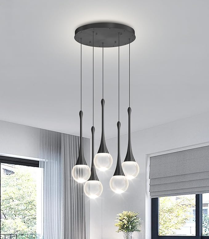 Crystal Chandelier for Dining Room Glam 5 Light Cluster Crystal Pendant Light Dimmable LED Chandeliers for Kitchen Island Living Room Black