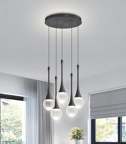 Crystal Chandelier for Dining Room Glam 5 Light Cluster Crystal Pendant Light Dimmable LED Chandeliers for Kitchen Island Living Room Black