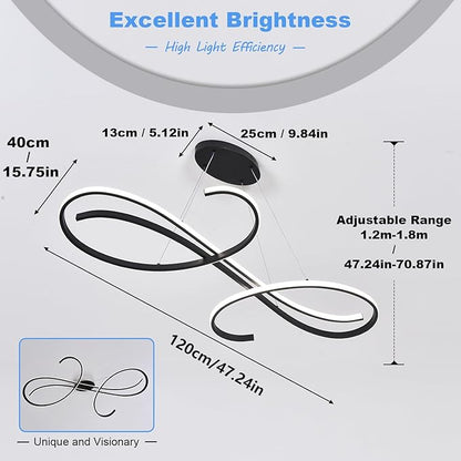 Kitchen Island Lighting, 3-Color LED Dining Room Light Fixture, 47.24" Adjustable Height Led Pendant Lighting for Kitchen Island, Black Chandeliers for Dining Room
