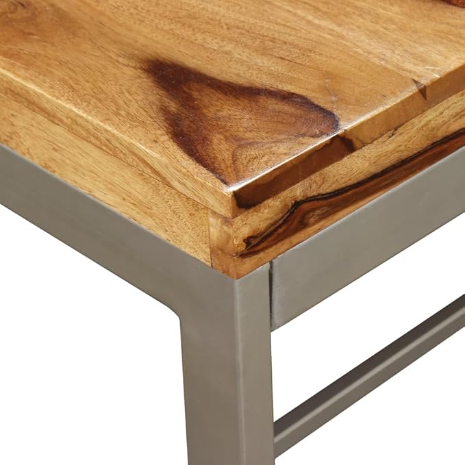 Brown Rectangular Dining Table 71 x 36 x 30 in, Solid Acacia Wood Top with Powder-Coated Steel Base, Industrial Modern Design, Seats 6 for Kitchen, Dining Room or Loft Spaces