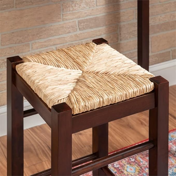Linon Tavern Espresso Counter Height Table with 2 Stools - Kitchen Bar Set Sea Grass/Rush Seat