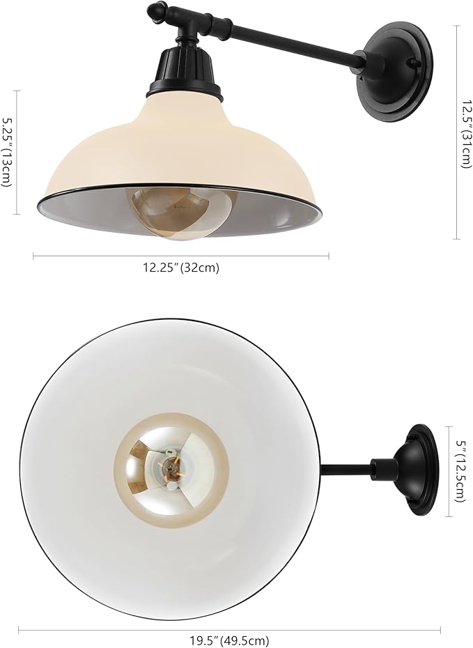 JONATHAN Y 12.25" Matte Almond/Black 1-Light Industrial Farmhouse Outdoor Sconce, Iron Wall Light with LED Bulb, Metal Bowl Shade, Vintage Porch Lamp for Entryway Patio Kitchen (JYL7615J)