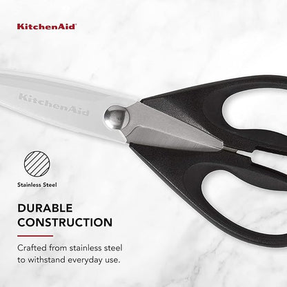 KitchenAid All Purpose Kitchen Shears with Protective Sheath Durable Stainless Steel Scissors, Dishwasher Safe, Soft Grip Comfort Handle, 8.72 Inch, Black, Pack of 12