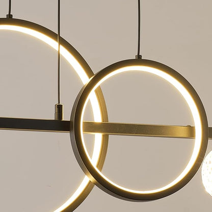 ORANOOR Modern LED Pendant Lights, Dimmable 47in Linear LED Chandelier Lighting, Upgraded Black & Gold Dining Room Hanging Light Fixtures Kitchen Island Globe Pendant Light for Dining Table (4200lm)