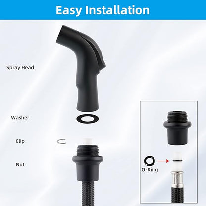 Hygie Rinse Kitchen Sink Sprayer Attachment, Kitchen Sink Side Sprayer Head Compatible with Delta, Moen, Kohler and Other OEM Brands, Pull Out Nozzle Head, Ergonomic Design, Matte Black