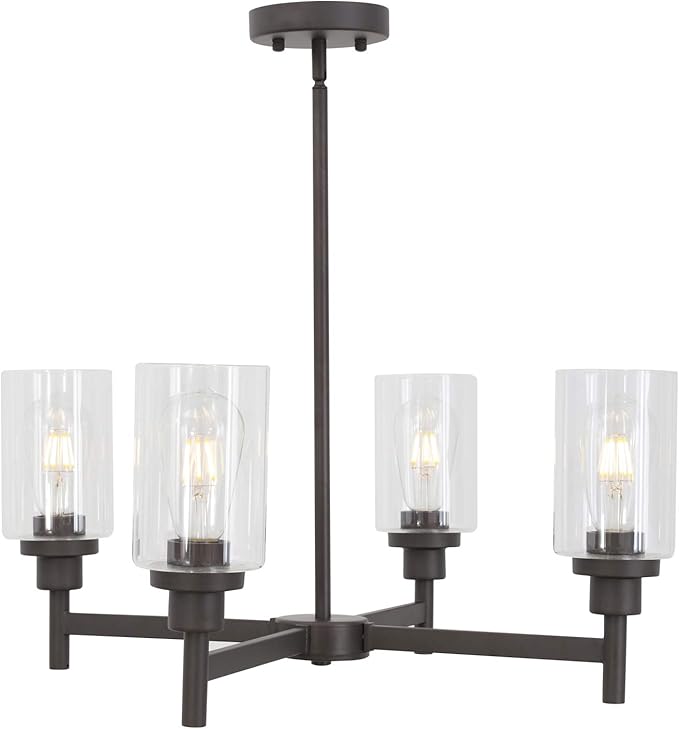 VINLUZ 4 Light Pendant Chandelier Modern Metal Lighting Oil Rubbed Bronze Industrial Ceiling Lighting Fixture for Dining Room Kitchen Living Room